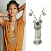 Hanger Kettingen Trendy Bohemian Lange Ketting Voor Vrouwen Vintage Etnische Gypsy Boho Strand Antiek Zilver Kleur Munt Kwastje Turkije Sieraden