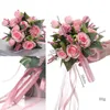 Fiori decorativi White Pink Rose Bride Flower Bundle Seta artificiale Matrimonio Mano che tiene mazzi di fiori colorati Puntelli