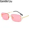 Sunglasses Sunglasses Retro Rectangle Rimless Sunglasses Men Women Small Sun Glasses Lady Fashion Metal Frame Frameless Eyewear UV400 Shades Z230704