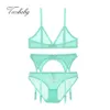 Conjunto de lingerie de malha macia verde claro Varsbaby fio sexy transparente fio em V profundo sem costura sutiã confortável calcinha liga Q07052321