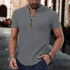 Hommes t-shirts hommes Vintage bouton été hauts col en V Blouse décontracté coton lin chemise hommes plage à manches courtes Homme t-shirts