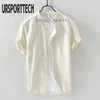 Camisas casuales para hombres URSPORTTECH Verano Vintage Camisa para hombre Algodón Lino Suelta Casual Sólido Manga corta Botón Tops Harajuku Marca Blusa Z230705