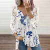 Kadın Bluzları Moda Tunik Üst Nefes Üstü Lady T-Shirt Puff Uzun Kollu Çok Basit Basit Çiçek Baskı Üstleri