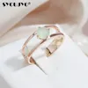 Anello con ritaglio di zircone naturale verde smeraldo per le donne SYOUJYO Design semplice 585 Colore oro rosa Gioielli raffinati da abbinare facilmente