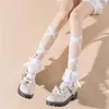 Women Socks Lolita Cross Bandage Crew Japanese Anime Ribbon Strap Ankle Lace-Up Ruffled Trim Bowknot Cotton Hosiery