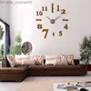 Horloges murales Quartz horloges murales mode montres 3d vraie grande horloge murale se précipita miroir autocollant bricolage salon décor Z230704