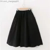 Skirts Spring Summer Solid Cotton Skirt Women Elastic High Waist Midi Skirts Femme With Pocket Simple Black Skirt Women Korean Skirt Z230705