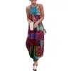 Casual jurken vrouwen maxi vintage splicing geprinte mouwloze causale zomer strandjurk sojinm sling long streetwear