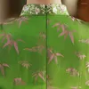 Ethnic Clothing Embroidery Slim Cheongsam Green Printed Flower Mandarin Collar Qipao Women Dress Retro Chinese Style Traditional Sexy