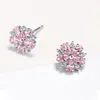 Stud Earrings Trendy 925 Silver Jewelry Accessories Inlaid Pink Zircon Gemstones Flower Shape Earring For Women Wedding Promise