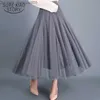 Skirts Style Autumn Solid Tulle Skirt Gray Brown Beige Pink Black Long s Elegant Sweet Casual A-line Women 4884 50 210510 Z230704