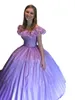 Lavande Pli Ruché Douce 16 Robes De Bal Robe De Bal Quinceanera Robe De L'épaule Grand Arc Douce 15 Filles Fête Formelle Pageant