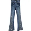 Jeans da donna Pantaloni a zampa di jeans in denim 2023 Pantaloni da bambina sexy elasticizzati in autunno con strass