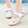 WOIZGIC Female Women Mother Genuine Leather Hollow White Shoes Sandals Flats Loafers Summer Cool Beach Plus Size 41 42 L230704