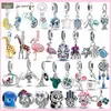 Per gioielli con ciondoli pandora 925 perline con ciondoli accessori Pink Flamingo Skull Bead Owl Cat Panda Giraffe charm set P