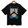 RH Designers Summer Mens Rhudes T Shirts Graphic Women Designer Shirt Summer Fashion High Quality Clothing Street Shorts ärmar Kläder