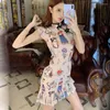 Vêtements ethniques Myvision robe traditionnelle chinoise femmes sans manches Vestidos rétro Cheongsam Sexy Floral Oriental Mini Satin