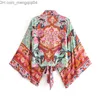 Stroje kąpielowe damskie Stroje kąpielowe damskie Boho Queens Vintage, w kwiaty Print Sashes Krótkie kimono Kobiety Moda V Neck Rękawy w kształcie skrzydła nietoperza Ladies Beach Z230706