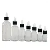 Storage Bottles 5/10/15/20/30/50/100ml Reusable Clear Essential Oil Bottle With Rubber Head Dropper Cap Black Plastic Cover Glass Containers