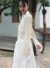 女性のブラウス XITAO 不規則なヴィンテージ女性日焼け止めシャツ薄いカジュアルファッション中国風 V ネックフレアスリーブ夏 HQQ0592