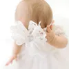 ヘアアクセサリー誕生パールダイヤモンドホワイトヘッドバンドレースリボン女の赤ちゃんワイドちょう結びターバンヘッドバンド Infatil Po 小道具帽子