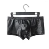 Kalsonger Mode Män PU-lädershorts U Convex Pouch Underkläder Boxershorts Trunks Sexig Bandage Metall Boxershorts Herr