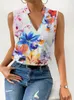 Blusas de mujer Moda Stand Neck Blusa sin mangas Mujer Estampado floral Tank Top Femme 2023 Verano Casual Oficina Vintage Mujeres Tops y