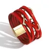 Bracelets porte-bonheur Amorcome saint valentin couleur rouge brillant en cuir pour les femmes amour coeur multicouche Wrap Bracelet dame bijoux