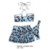 Women's Swimwear 3Pcs/Set Halter Adjustable Straps Hollow Bikini Skirt Set Leopard Print Micro Bra Thong High Waist Suit For Swimming Pool