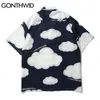 Męskie koszule na co dzień koszula GONTHWID Harajuku nadruk w chmury kurtki płaszcze Streetwear hip-hopowa moda letnia męska bluzka z krótkim rękawem 230706
