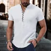 Herren T-Shirts Herren Vintage Button Sommer Tops V-Ausschnitt Bluse Lässige Baumwolle Leinenhemd Männer Strand Kurzarm Homme T-Shirts