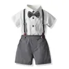 Tute Abbigliamento per ragazzi Estate Cotone Neonato Completi per neonati 2 pezzi Camicia a maniche corte + Bretelle Completi da uomo per ragazzi 0-5 anniHKD230704