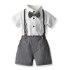 Costumes Garçons Vêtements Été Coton Infant Nouveau-né Bébé Tenues 2pcs Chemise À Manches Courtes + Bretelles Gentleman Costume Garçons Ensembles 0-5 AnsHKD230704