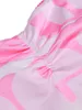 Abiti casual Mini abito con cinturino per spaghetti con stampa floreale con petto pieghettato e vita sottile per le donne - Stampa posteriore con imbracatura rosa