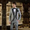 2019 Grey With black Laple Men Suit Slim Fit Prom Wedding Tuxedo Jacket Pants Vest Modern Blazer Wedding Groom Suits Regular340S