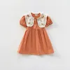 Mädchen Kleider 2023 Sommer Retro Koreanische Kinder Kleidung Pastoralen Blumen Stickerei Kleid Kurzen ärmeln Rock Boutique