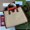 Bamboo Shopping Bag Women Handbag Summer Straw Bag Tote Bags Beach Bags Classic Square Crossbody Shoulder Bags Top Quality Weave Purse Large Capacity Beach Totes