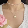 Minar Sweet Multiple Enamel Tulip Flower Heart Pendant Necklaces for Women Faux Pearl Pink Irregular Crystal Choker Necklace L230704