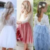 Sukienki dla dziewczynek Mildsown Kid Girls Dress Flower Lace Hollow Princess Tull Party Prom Formalna druhna Korowód Tutu