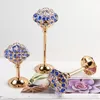 Candle Holders Luxury Candlestick Stand Plated Blue Crystal Holder For Decorative