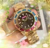 Famoso reloj clásico 41 mm Lujo Rainbow Colorfull Crystal Diamonds Reloj Hombres Romántico Starry Quartz-Battery Timing Vintage Thiree Pins Reloj de pulsera Montre de Luxe