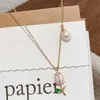 Vintage Elegant Tulip Pendant Necklace for Women Rose Crystal Zircon Tassel Clavicle Chain Choker Party Wedding Jewelry Gifts L230704