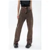 Jeansy damskie 2023 brązowe Womans spodnie jeansowe z wysokim stanem Baggy Streetwear Arc Design panie jesień Vintage szerokie nogawki proste Lo