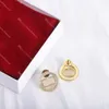 Designer Earrings for Women Circle Stud Luxury Gold Crystal Letter Earring Silver Jewelry