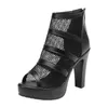 2022 Peep Toe Sandal Boots Mesh Summer Heels Women's High Heeled Platform Shoes Hollow Out Square Heel Back Zip Black L230704