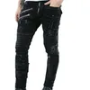 Jeans pour hommes taille basse déchiré plusieurs fermetures à glissière décontracté serré noir crayon Denim pantalon Vintage gothique Punk Style pantalon 211110290G