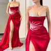 Moda czerwone suknie balowe cekiny Sweetheart suknie wieczorowe talia Decor zakładki rozcięcie formalny czerwony dywan długa sukienka na specjalne okazje