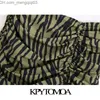 Юбки Kpytomoa Женщины шикарные модные леопардовые припечатки рулоны Драпированная мини -юбка Винтажная высокая талия на молнии