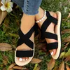 Sandals Bohemian Women Solid Color Elastic Fabric Open Toe Straw Woven Flat Cross Strap Slip on Slippers Platform Summer