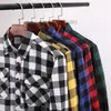 Men's Casual Shirts Men Casual Plaid Flannel Shirt Long-Sleeved Chest Two Pocket Design Fashion Printed-Button (USA SIZE S M L XL 2XL) Z230707
